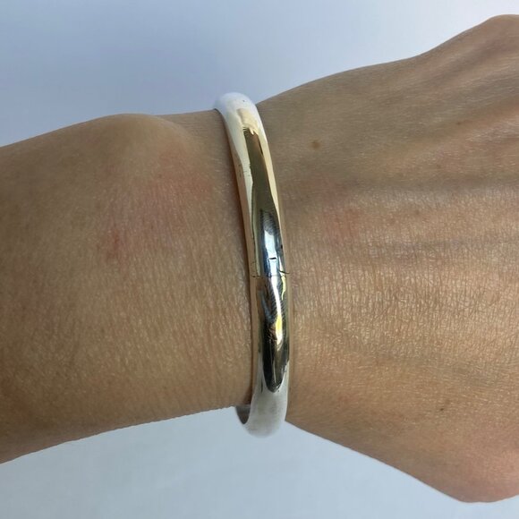 Sterling Silver 925 Polished Round Hinged Stacking Bangle Bracelet 7.25" - Picture 13 of 16